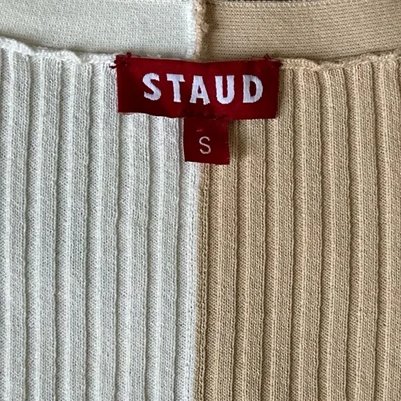 Staud Cargo Colorblock Ribbed Cardigan V Neck Stretchy Sweater Size Small - Picture 5 of 10